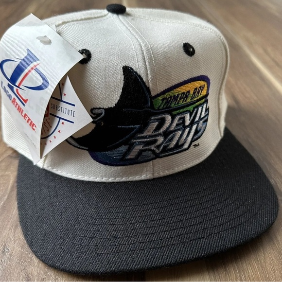 Vintage 90s Logo Athletic Tampa Bay Devil Rays Snapback Hat MLB NWT NEW Cap Wool - Picture 4 of 10